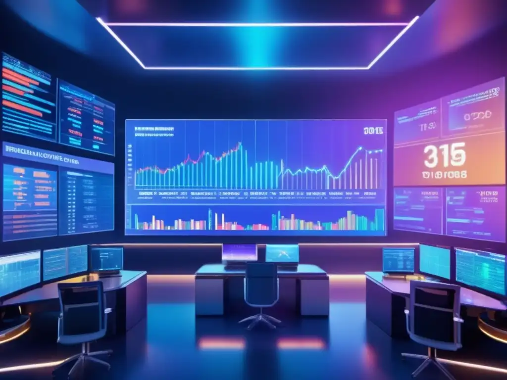 Sala de trading futurista con inteligencia artificial avanzada Sala de trading futurista con IA avanzada