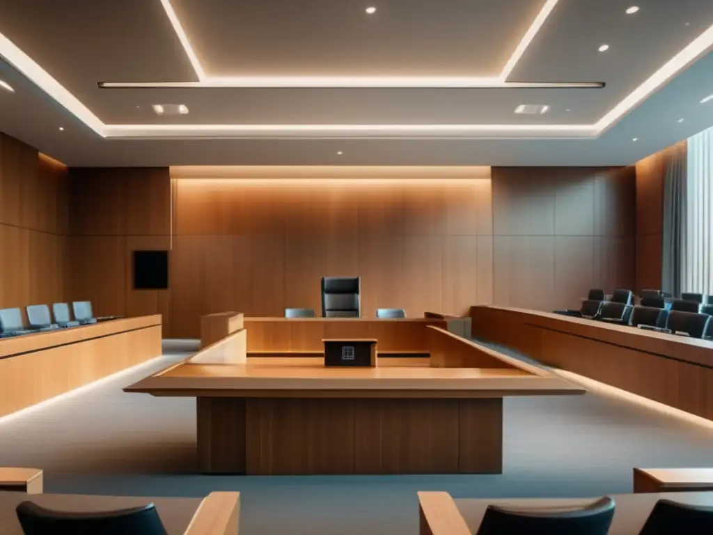 Sala de tribunal moderna con contratos inteligentes Sala de tribunal moderna con contratos inteligentes, seguridad en inversiones