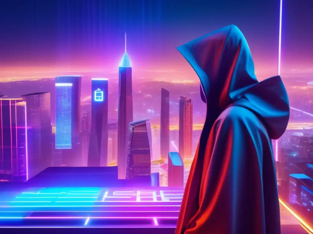 Ciudad futurista con blockchain y privacidad Seguridad de datos en Blockchain: Ciudad futurista, privacidad y tecnología
