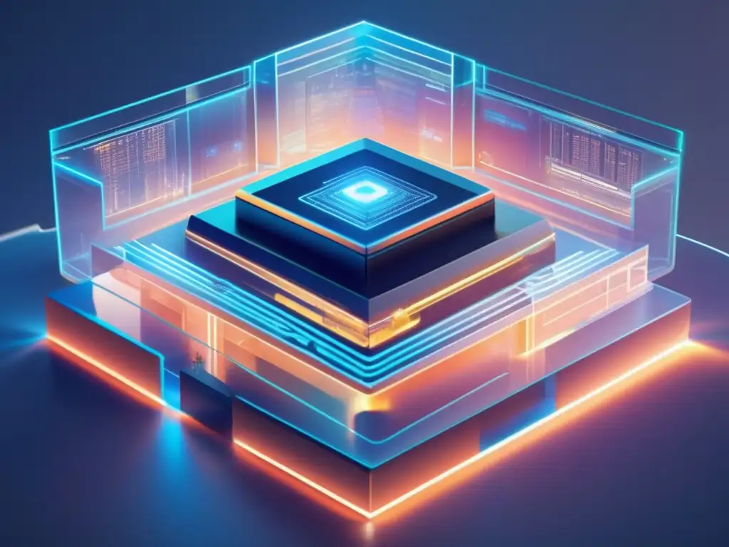 Seguridad en inversiones online: Futurista fortaleza digital con múltiples capas de seguridad