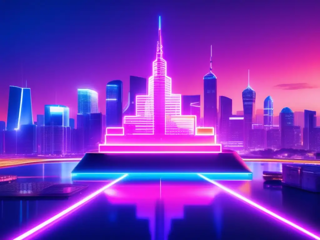 Fortaleza digital protege transacciones online Seguridad en transacciones online: moderna fortaleza digital protege transacciones en vibrante ciudad iluminada