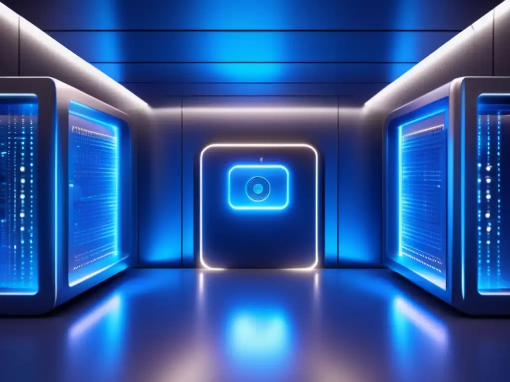 Cámara acorazada futurista con criptomonedas Seguros para inversión en criptomonedas en una bóveda futurista de alta tecnología