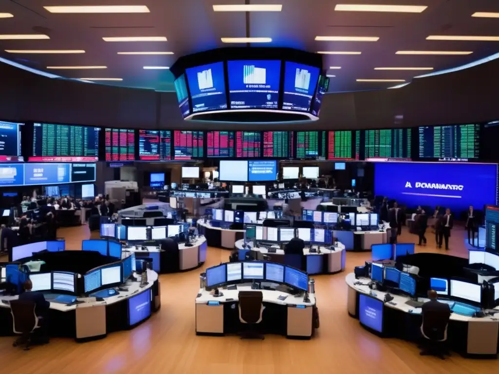 Bolsa de valores: Traders y energía Sesgo de optimismo en inversiones: Traders en una bulliciosa bolsa de valores, analizando datos y tomando decisiones estratégicas