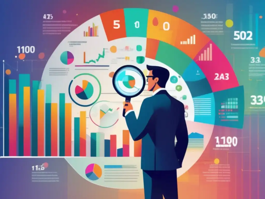 Análisis financiero con superación de sesgos Sesgos cognitivos en inversiones: Persona analizando gráficos financieros abstractos en una pared colorida
