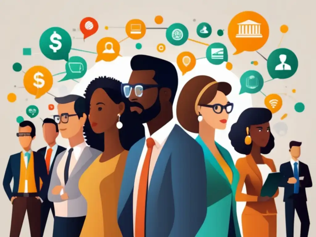 Inversionistas analizando sesgos cognitivos Sesgos cognitivos en inversiones: grupo diverso de inversores discutiendo y representaciones visuales de sesgos cognitivos
