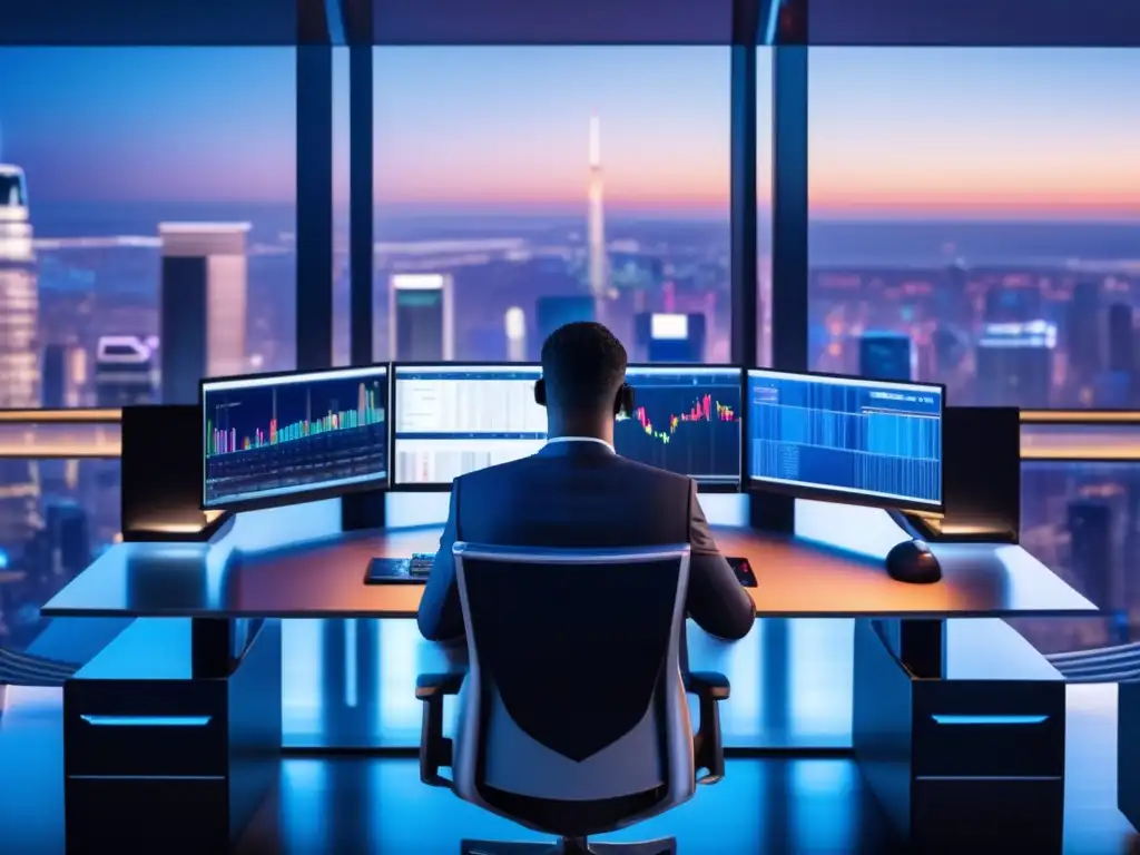 Escritorio de trading moderno Simuladores de inversión para traders novatos en moderna sala de operaciones