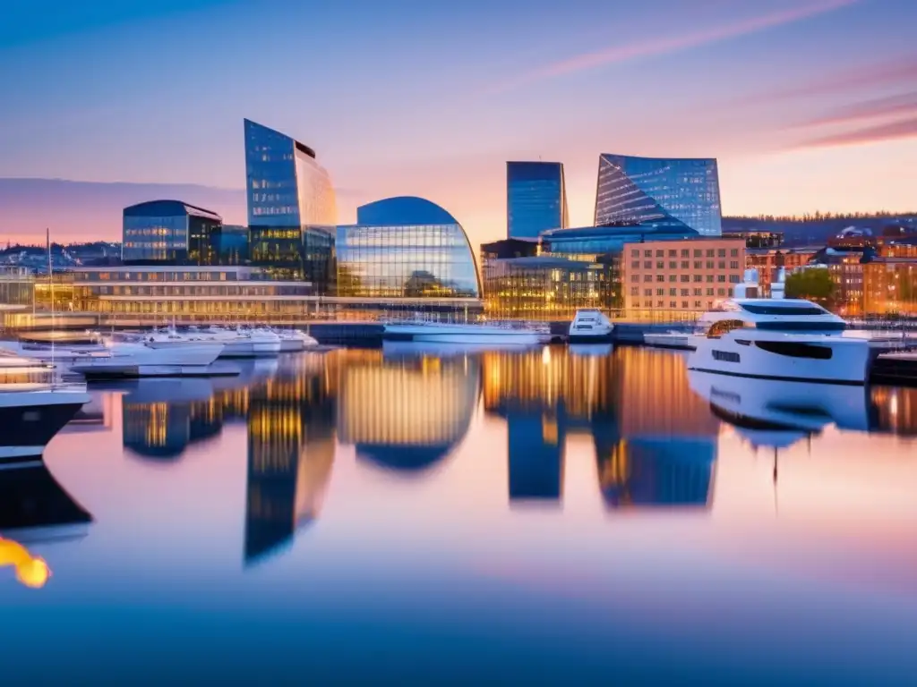 Atardecer en la vibrante Oslo Skyline de Oslo al atardecer, moderna arquitectura y ambiente vibrante - Legislación de inversiones en Noruega