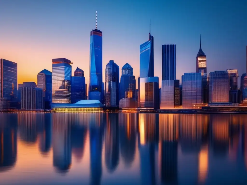 Skyline financiero moderno al atardecer Skyline financiero moderno al atardecer: Técnicas de evaluación acciones financieras