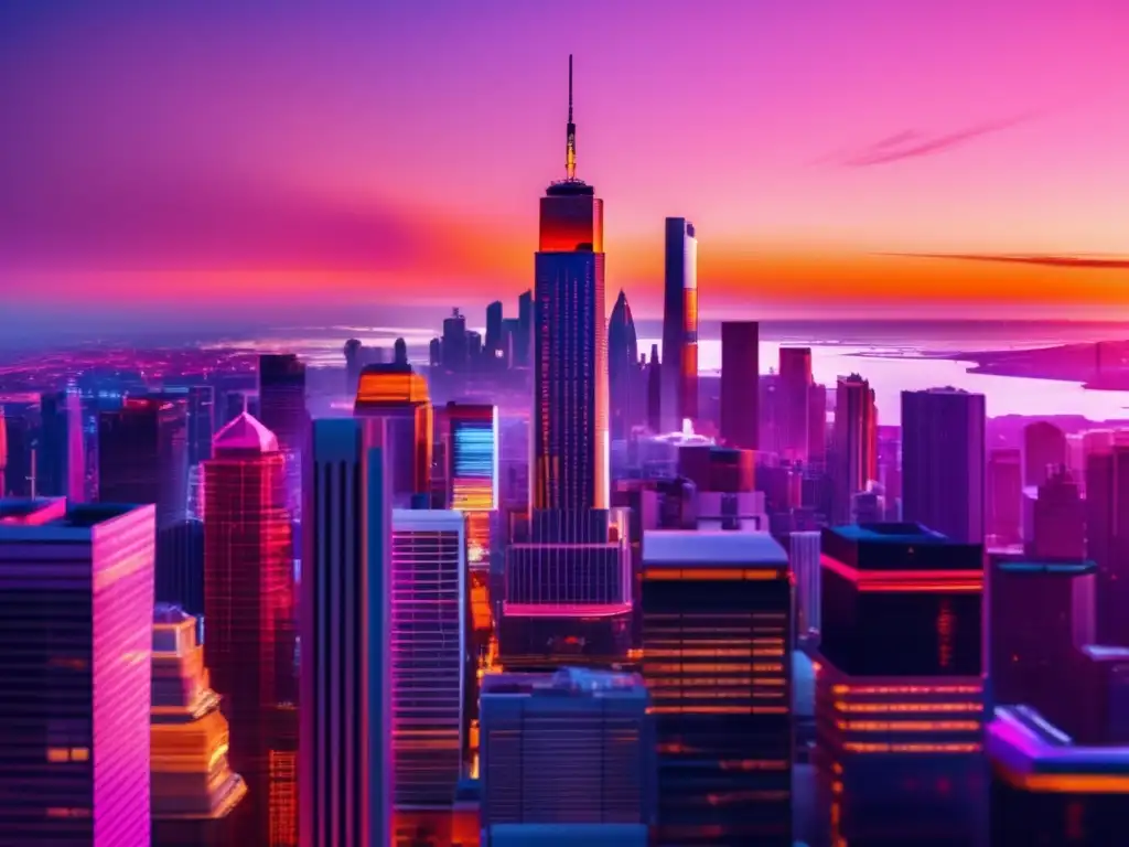 Oportunidades de inversión en bienes raíces Skyline financiero con rascacielos futuristas