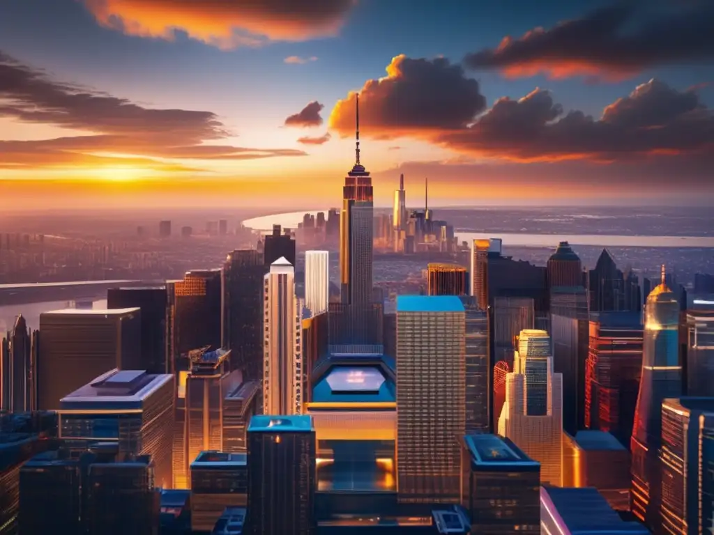 Metrópolis futurista al atardecer Skyline futurista de una metrópolis vibrante al atardecer