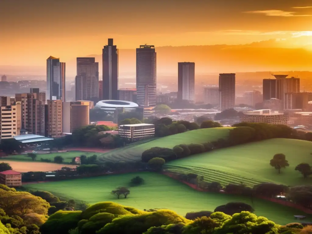 Impresionante skyline de Johannesburg al atardecer Skyline de Johannesburgo, Sudáfrica al atardecer - Oportunidades de inversión en África