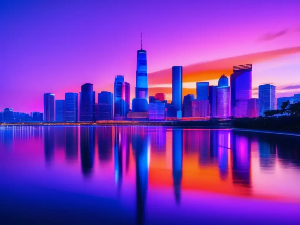Ciudad moderna al atardecer: inversión a corto plazo Skyline moderno al atardecer, inversión a corto plazo