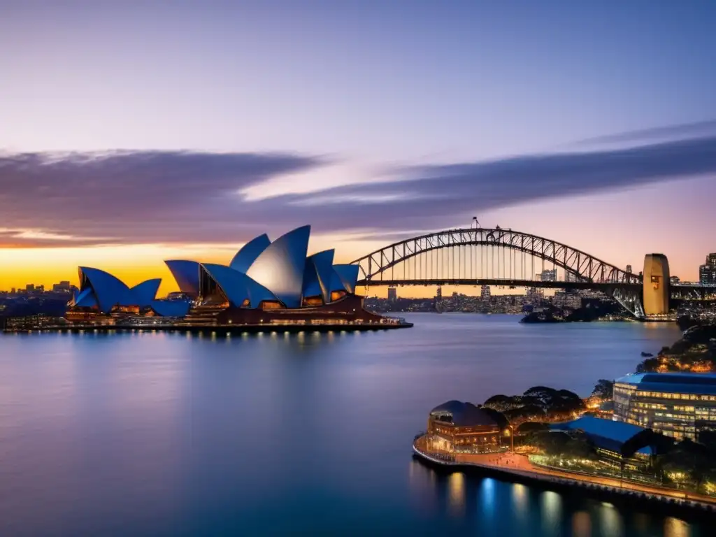Sydney al atardecer: moderna y progresiva Skyline moderno de Sydney, Australia al atardecer