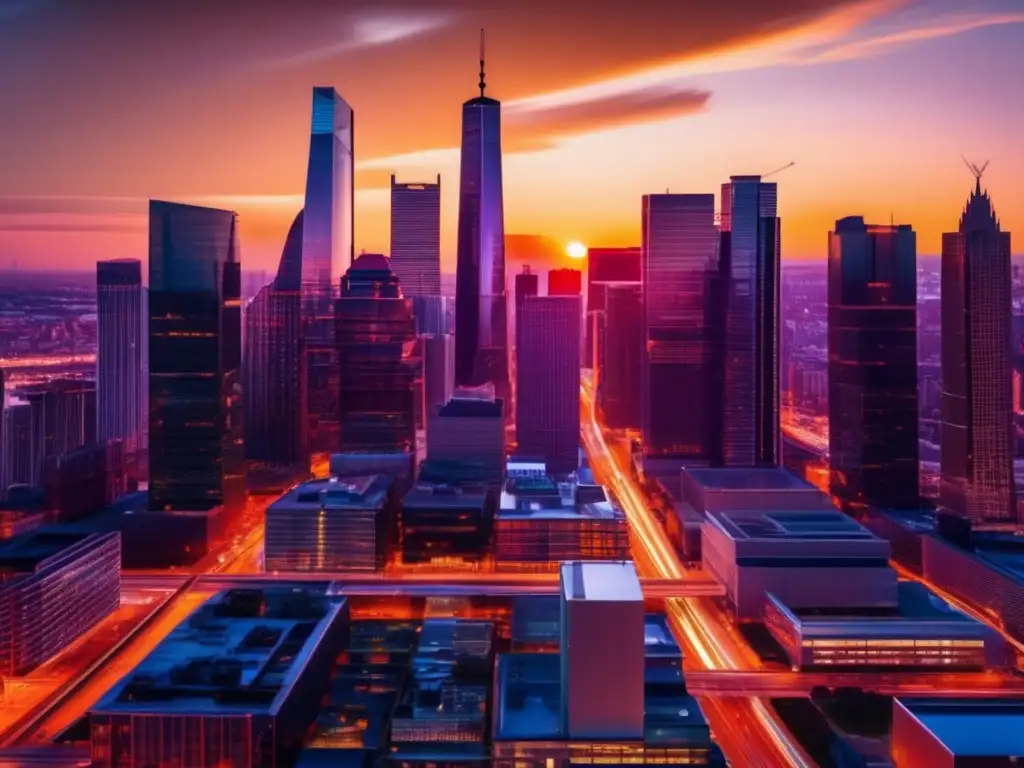 Silueta urbana al atardecer Skyline moderno ciudad atardecer - Invertir REITs: Errores comunes