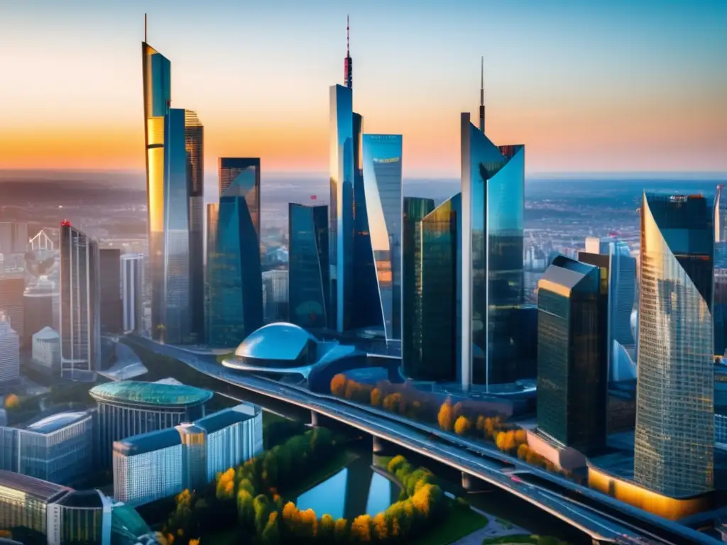 Oportunidades de inversión en Europa Skyline moderno de distrito financiero con impacto políticas BCE en inversiones