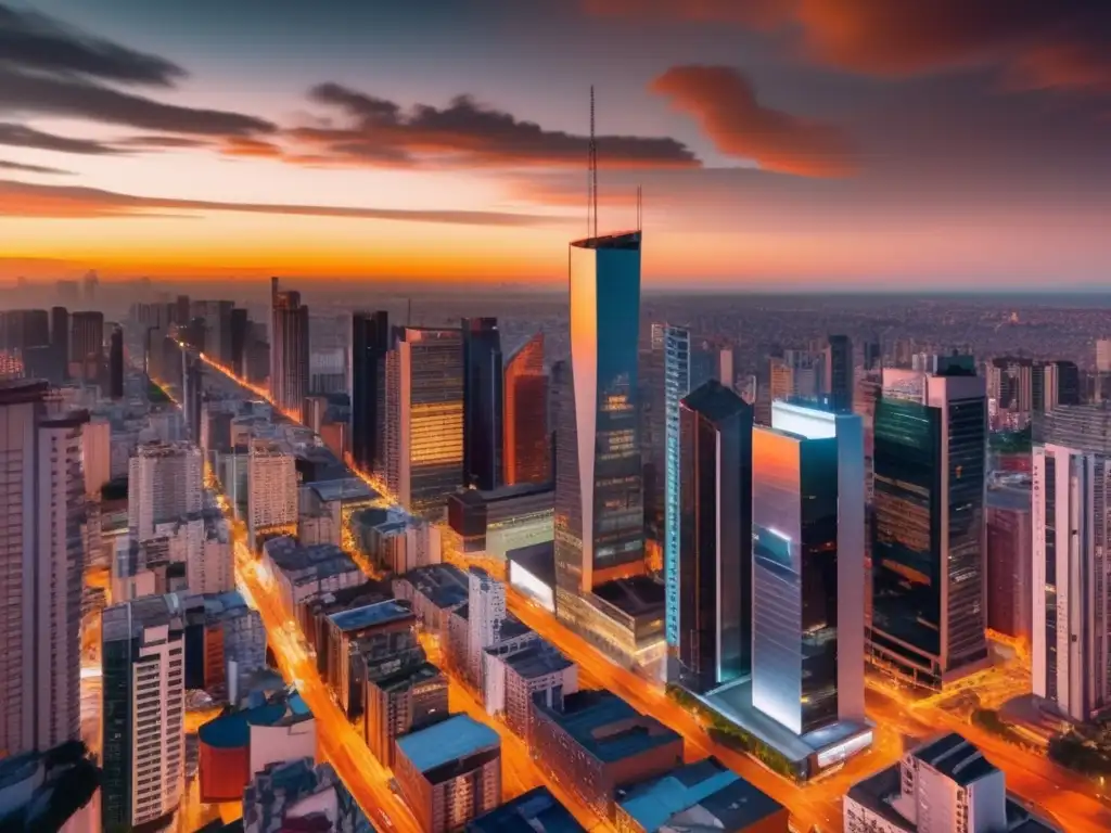 Ciudad argentina vibrante al atardecer Skyline moderno con leyes cambiantes en el mercado financiero de Argentina