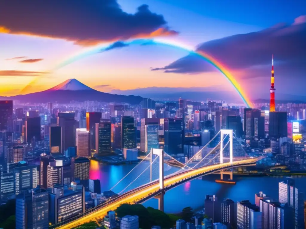 Skyline moderno de Tokio con Tokyo Tower y Rainbow Bridge Skyline Japón con Tokyo Tower y Rainbow Bridge, política monetaria Japón inversiones