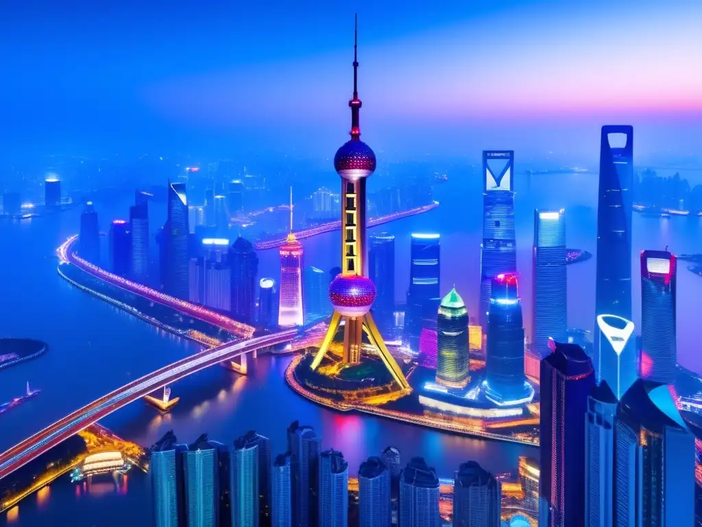 Impresionante skyline nocturno de Shanghai Skyline nocturno de Shanghai, China