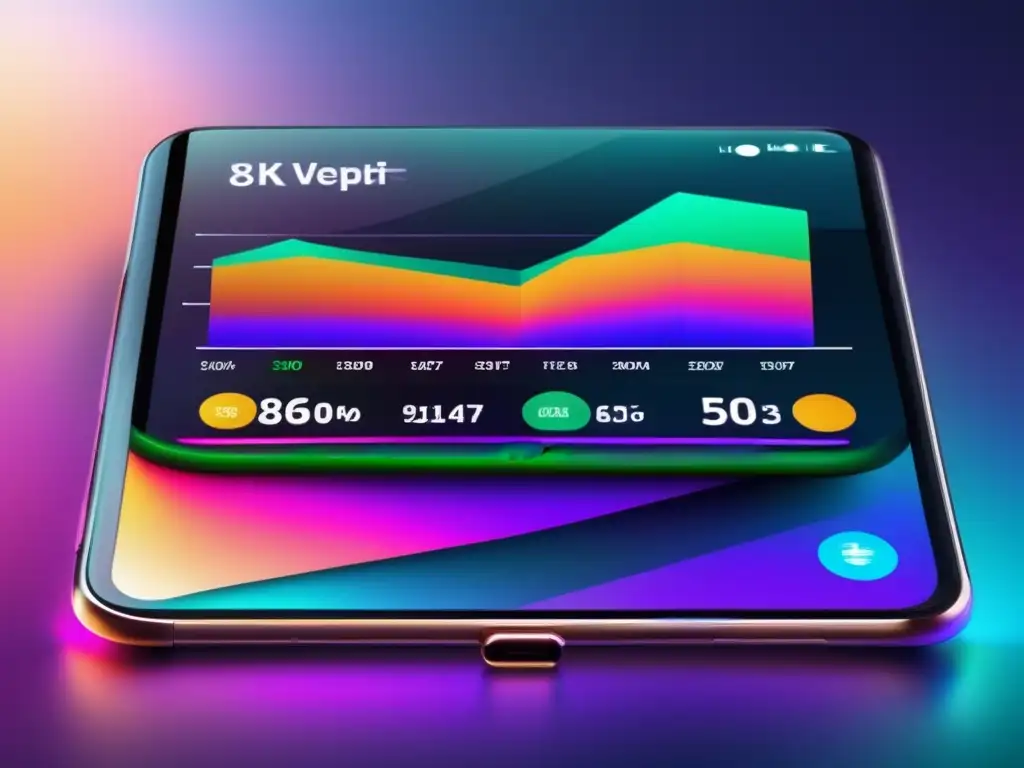 Pantalla de smartphone con app financiera Smartphone con app de sincronización con Broker