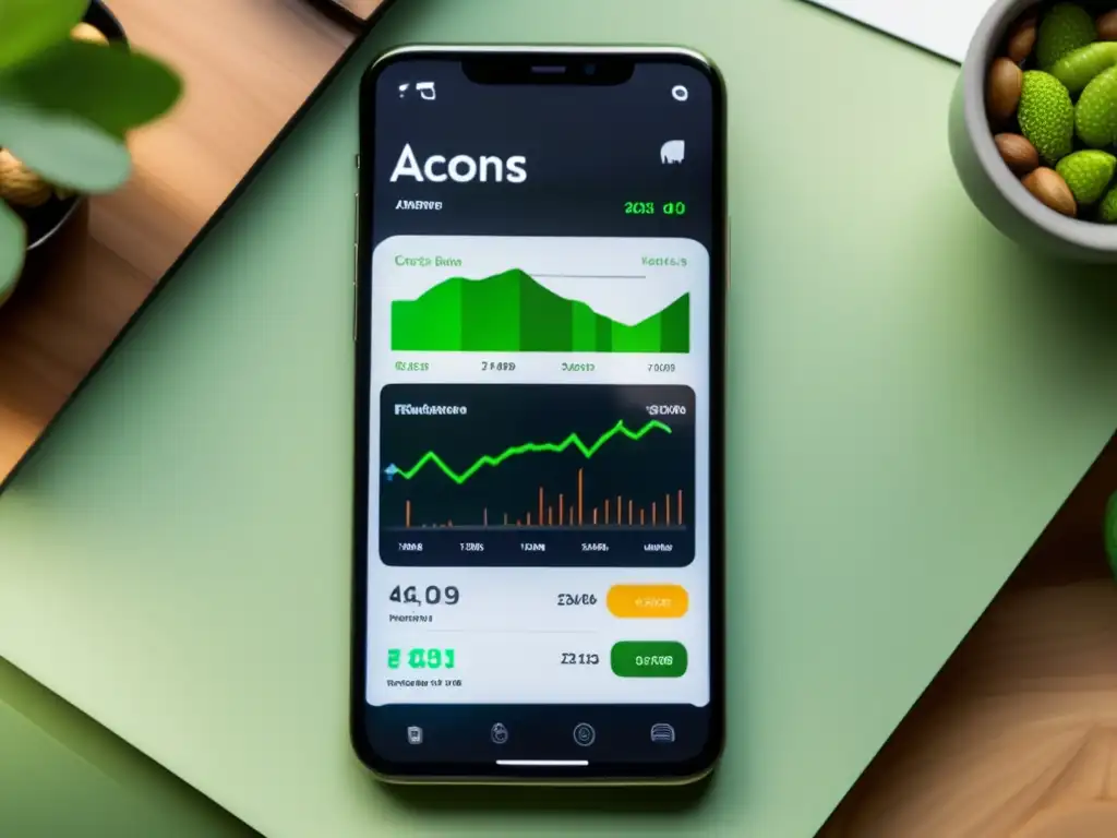 Smartphone Acorns: app de inversiones Smartphone con la app Acorns mostrando inversiones y gráficas - Comparativa de aplicaciones de inversión