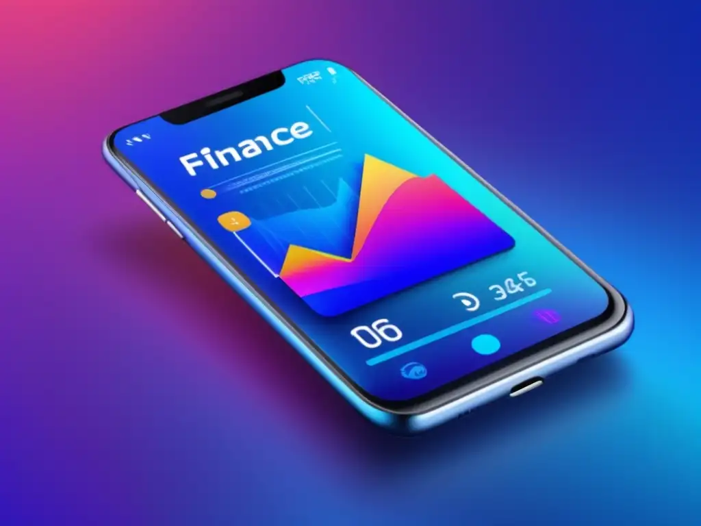Smartphone financiero moderno Smartphone financiero con interfaz futurista y datos financieros, evocando profesionalismo y protocolos de seguridad en apps