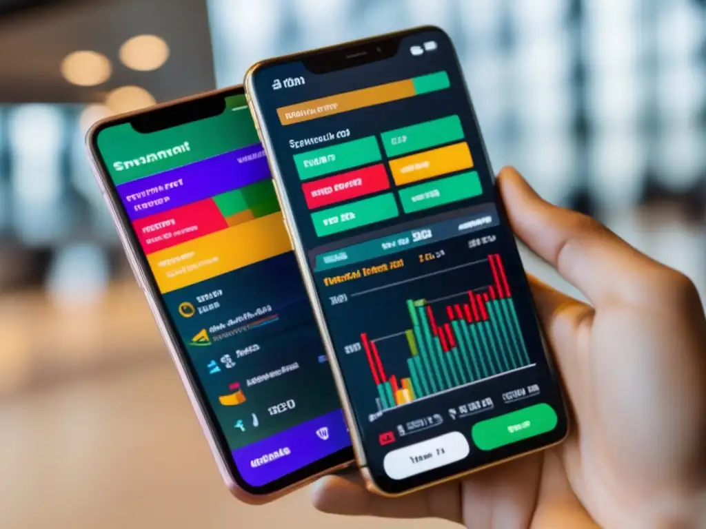 Smartphone con app de simulador de inversiones Smartphone financiero muestra simulador inversión éxito