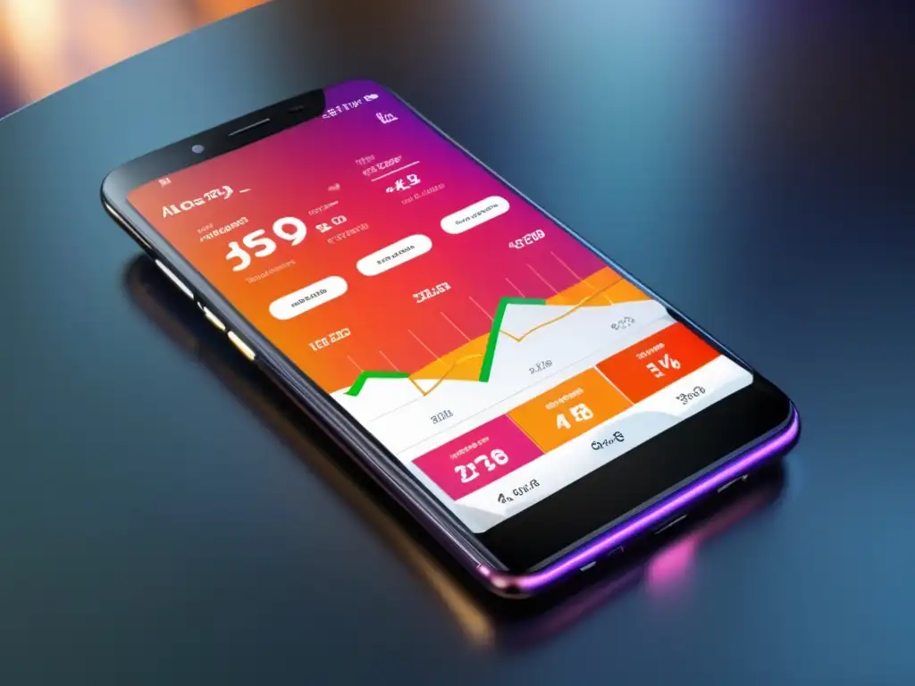 Smartphone de diseño futurista con plataforma de trading Smartphone futurista con pantalla de alta definición y plataforma de trading algorítmico móvil en un entorno financiero global