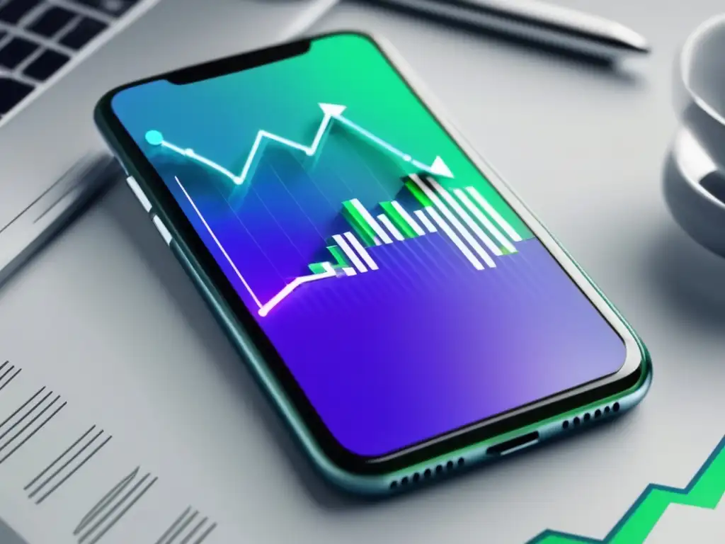 Gráfico de mercado en alza con StopLoss para inversiones seguras Smartphone con gráfico al alza y Herramienta StopLoss para inversiones seguras