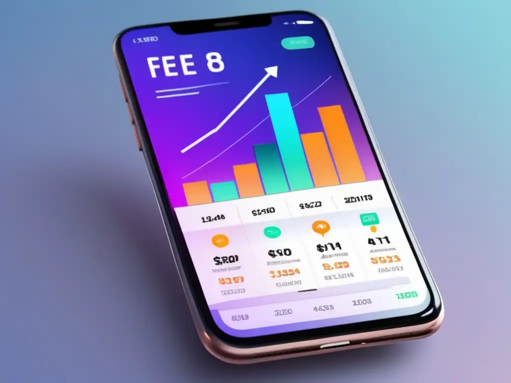 Smartphone muestra gráfica financiera transparente Smartphone muestra gráfico financiero transparente con costos ocultos de Roboadvisor