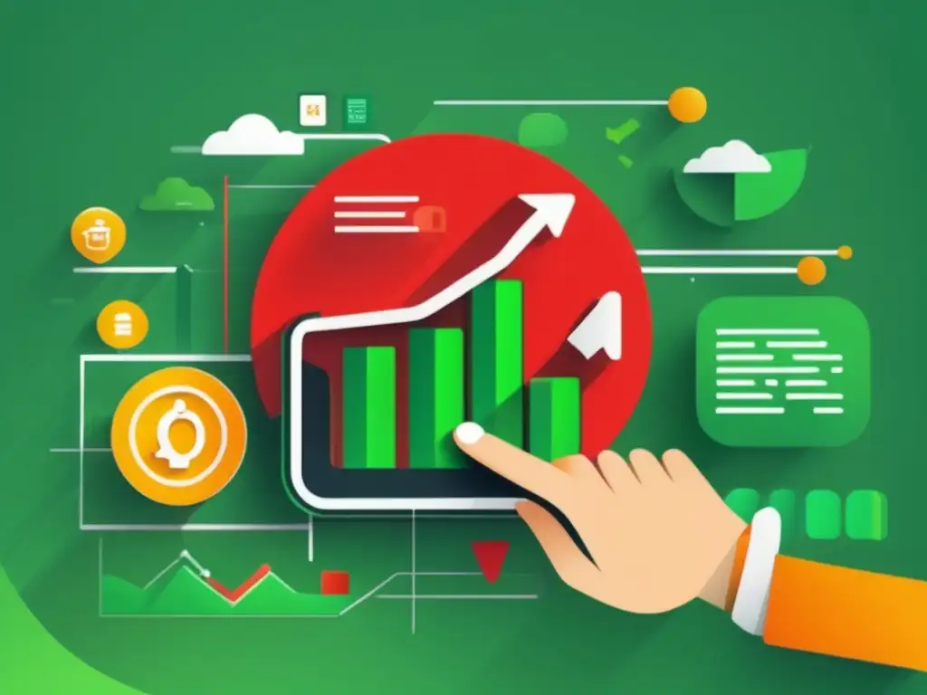 Análisis financiero con gráficos y plataformas de inversión Smartphone con gráfico de ganancias y comisiones rodeado de iconos de plataformas de inversión rentables