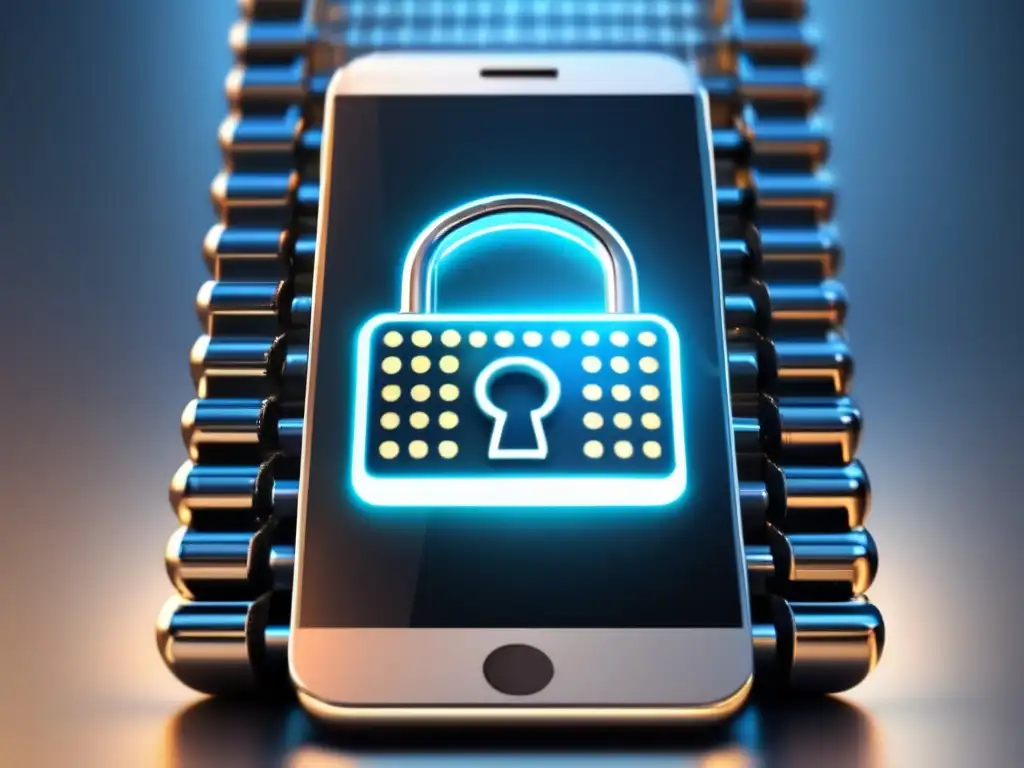 Smartphone seguro con código binario y candado Smartphone con icono de candado y código binario