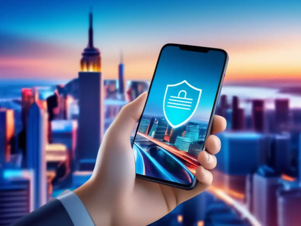 Smartphone seguro para apps financieras Smartphone moderno con diseño elegante y pantalla vibrante, asegurando