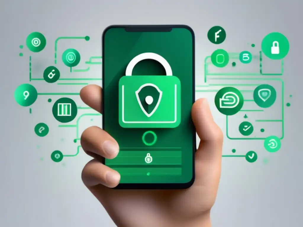 Smartphone seguro con contraseña fuerte y verificación biométrica Smartphone seguro con contraseñas fuertes y protocolos de seguridad en apps financieras