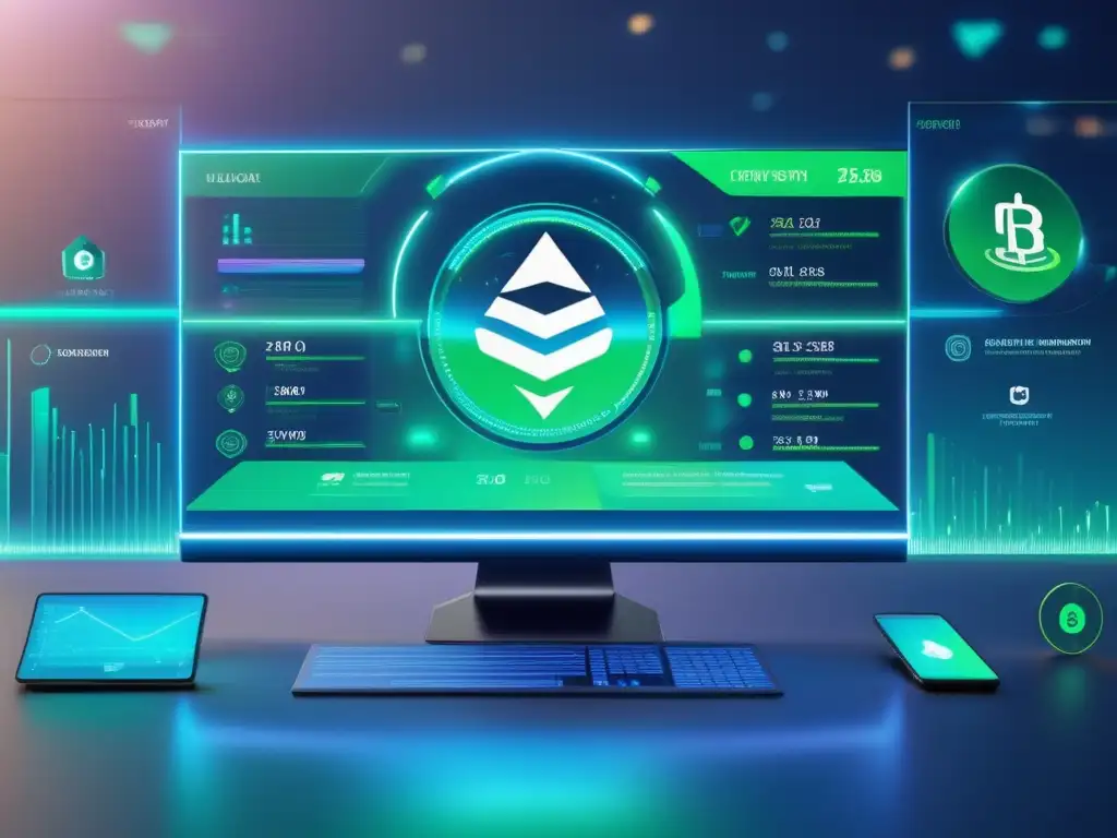 Interfaz futurista de criptomonedas Software integrado para criptomonedas en imagen 8k con interfaz digital futurista y datos de mercado en tiempo real