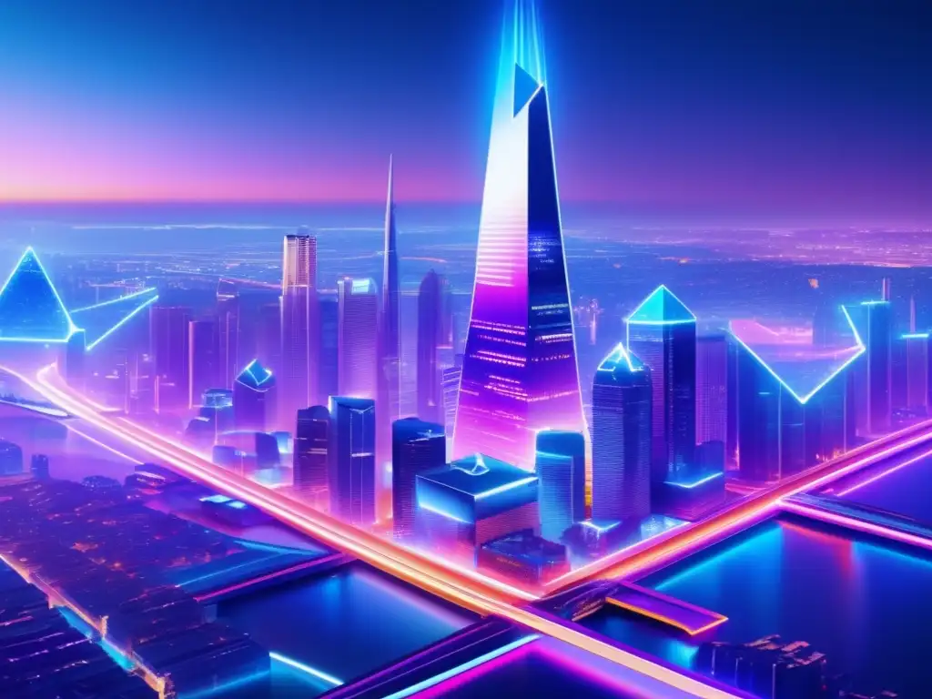 Futurista ciudad blockchain- Sharding como solución a escalabilidad en criptomonedas