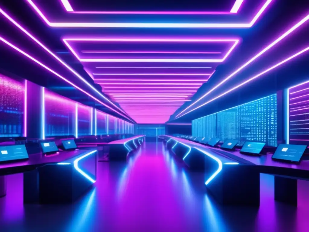 Centro futurista de minería de datos Sorprendente instalación de minería de datos futurista en 8k, iluminada por luces de neón vibrantes
