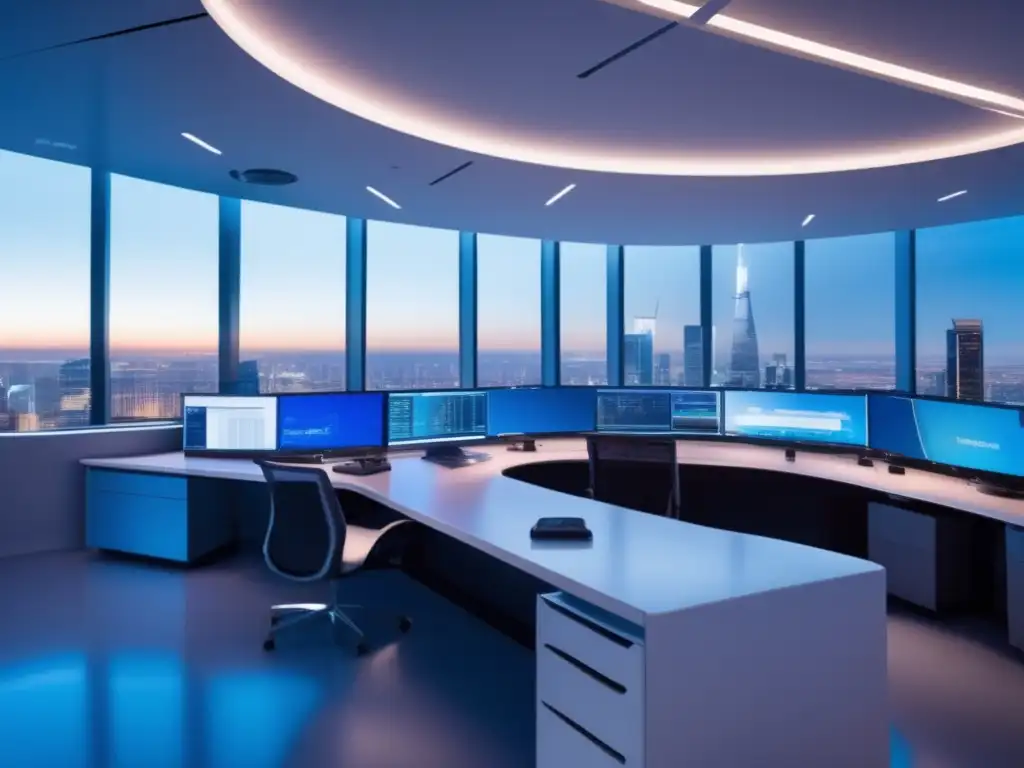 Trading floor futurista en ciudad vibrante Inversión sostenible en trading algorítmico en un entorno urbano de vanguardia