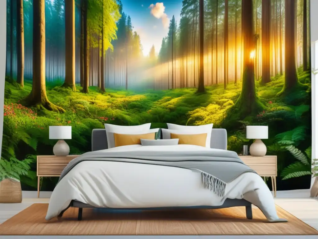 Bosque verde exuberante con diversidad y sostenibilidad Inversión sostenible en trading algorítmico: Foresta verde exuberante, árboles altos, flores silvestres coloridas