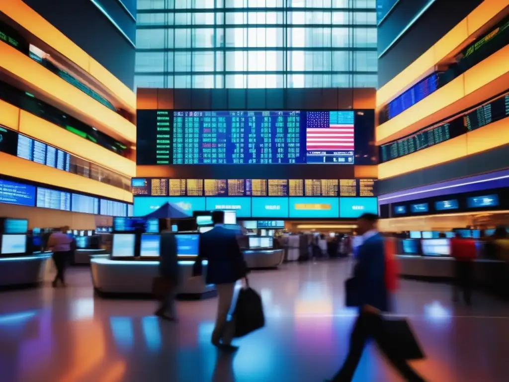 Bolsa de valores vibrante y moderna Stock exchange floor in Brazil with vibrant atmosphere, reflecting growth opportunities (Regulación de inversiones en Brasil)