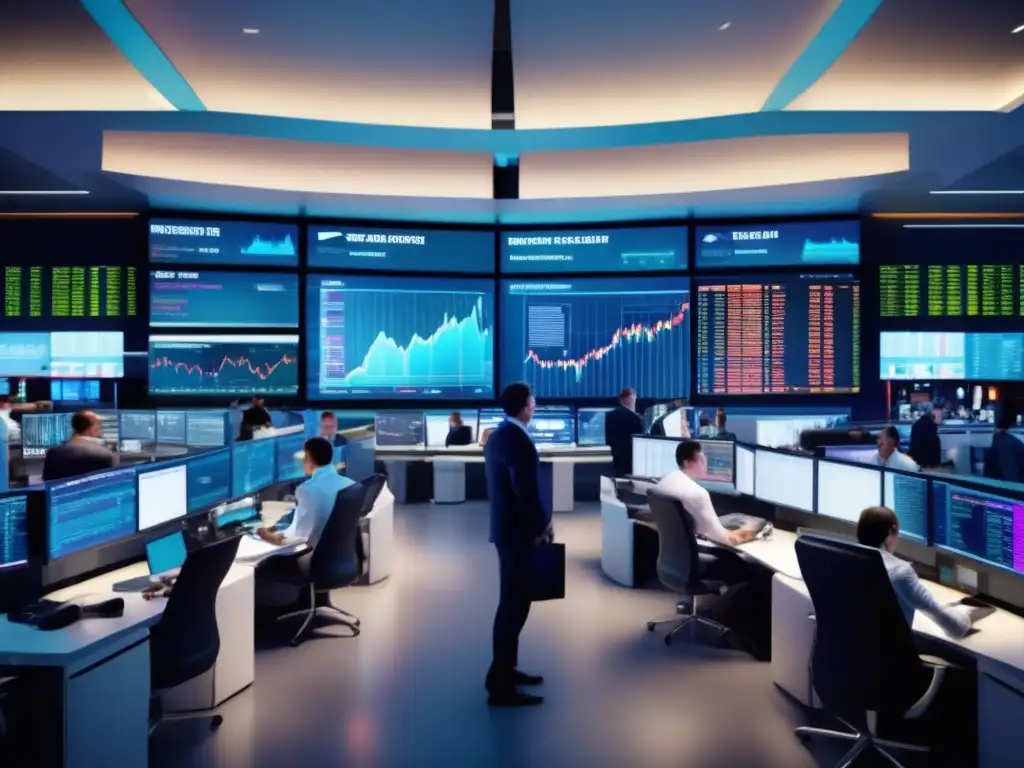 Traders profesionales en un moderno piso de bolsa Stock trading floor: Mitos y realidades opciones binarias