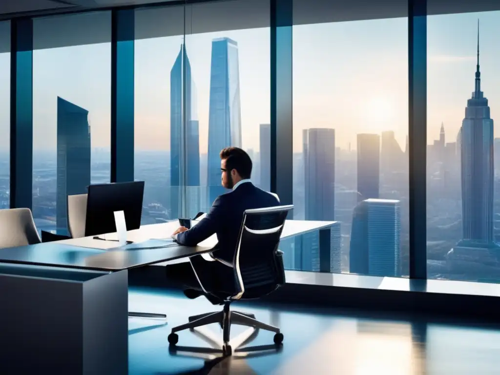 Oficina moderna con vista de la ciudad Tácticas fiscales para inversionistas en una oficina moderna de diseño minimalista con vista a la ciudad