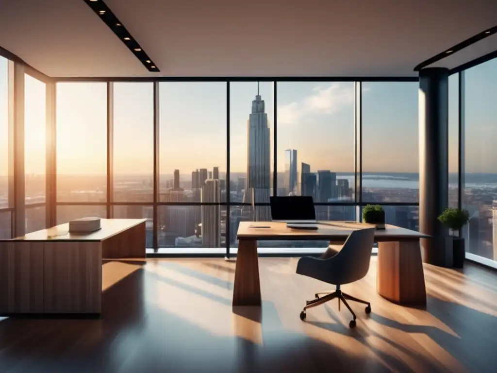 Oficina moderna con vista panorámica Tácticas fiscales para inversionistas en una oficina moderna con vista panorámica de la ciudad