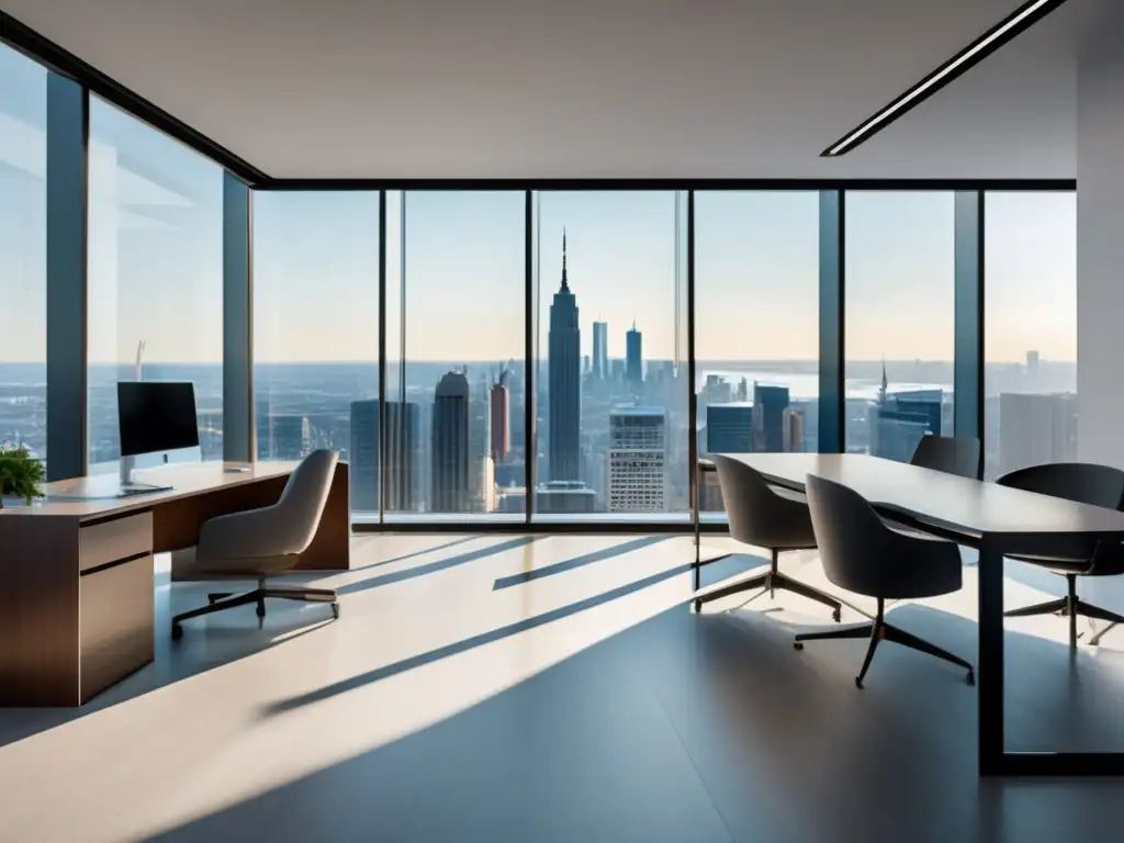 Oficina moderna con vista a la ciudad Tácticas de negociación inmobiliaria eficientes en una moderna oficina con vista a la ciudad