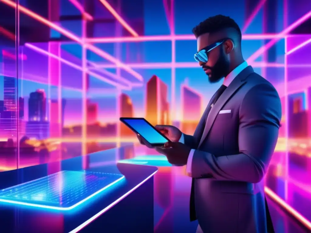 Fortaleza digital segura y moderna Tácticas seguridad inversiones criptográficas: moderno fortaleza digital con vidrio translúcido, luces neón y seguridad avanzada