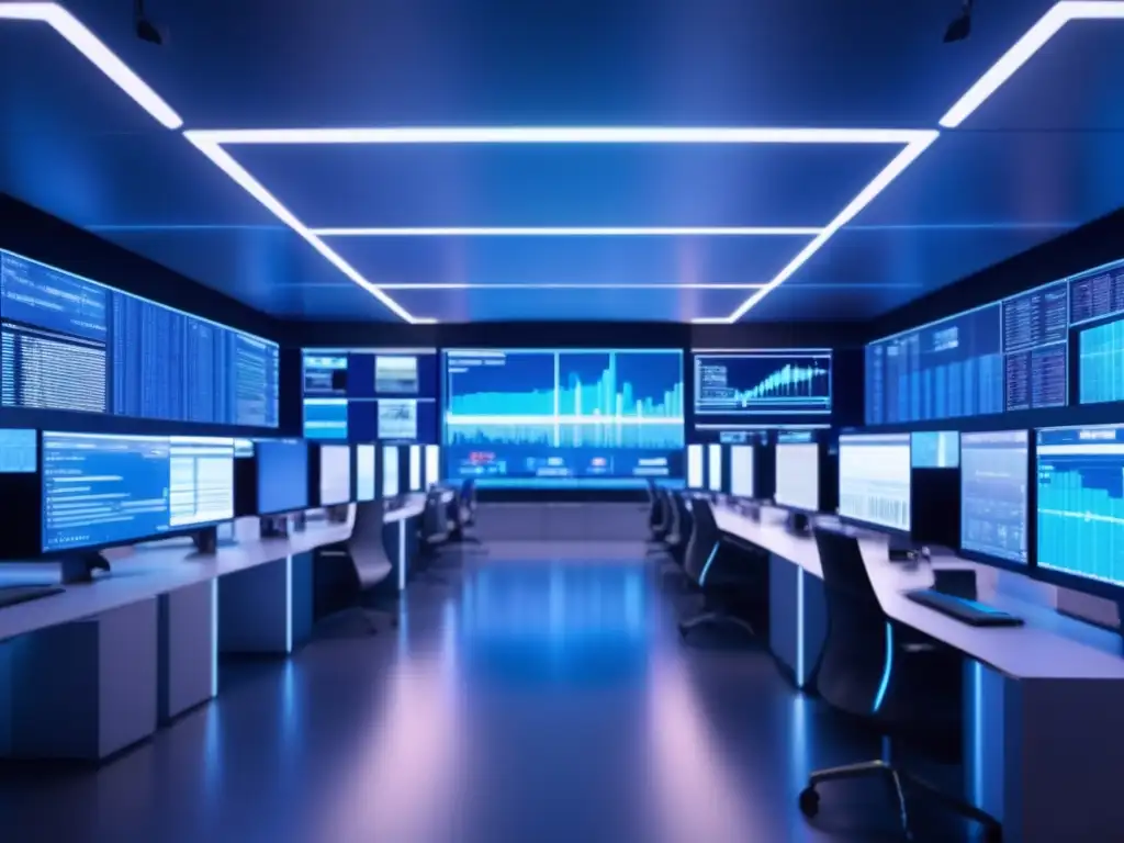 Trading floor futurista y sofisticado Tácticas de trading algorítmico avanzado en una sala de operaciones futurista y sofisticada