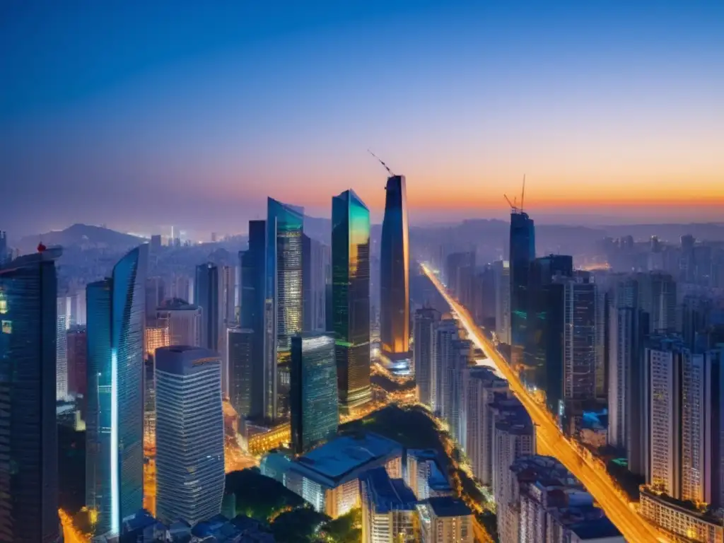 Ciudad moderna al atardecer Técnicas de flipping inmobiliario rentables en ciudad dinámica al anochecer