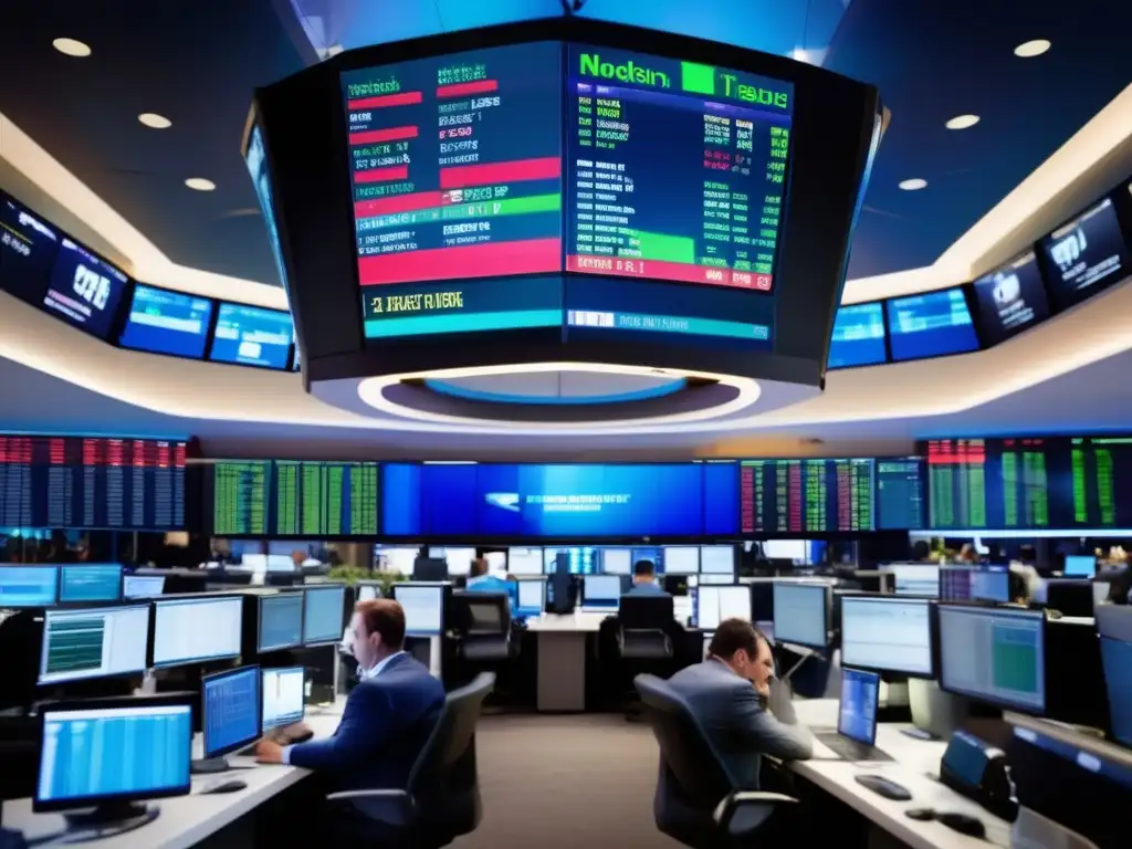 Traders en piso de bolsa moderno Técnicas de inversión activa rentables en moderna bolsa de valores