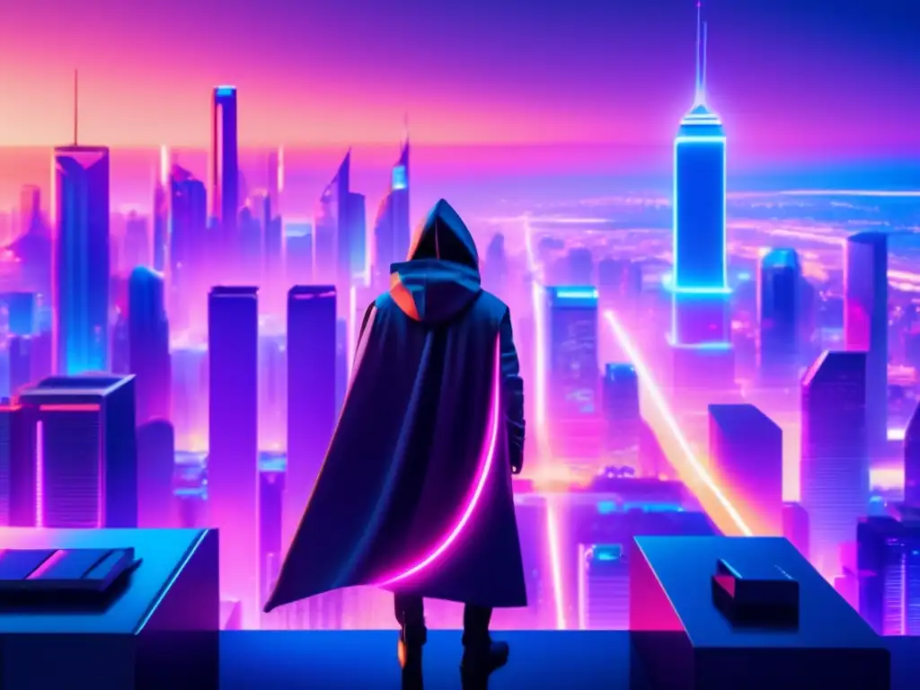 Futurista ciudad con rascacielos y drones Técnicas de privacidad en criptotransacciones en una ciudad futurista con drones y criptografía