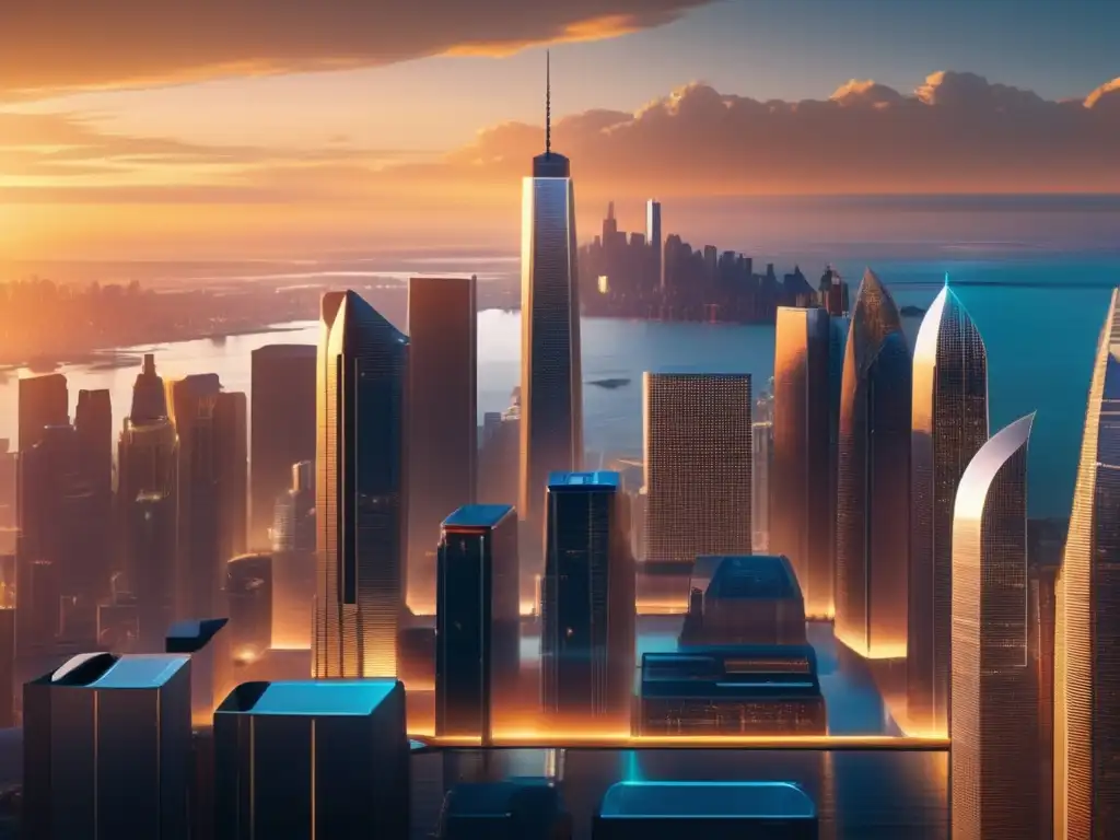 Distrito financiero futurista con tecnología avanzada Tecnología en inversiones financieras: Distrito financiero futurista con tecnología de vanguardia y ambiente digital