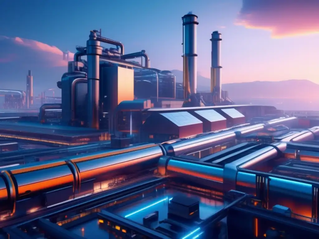 Paisaje industrial futurista con tecnología avanzada Tendencias en acciones de materias primas y avances tecnológicos en la industria